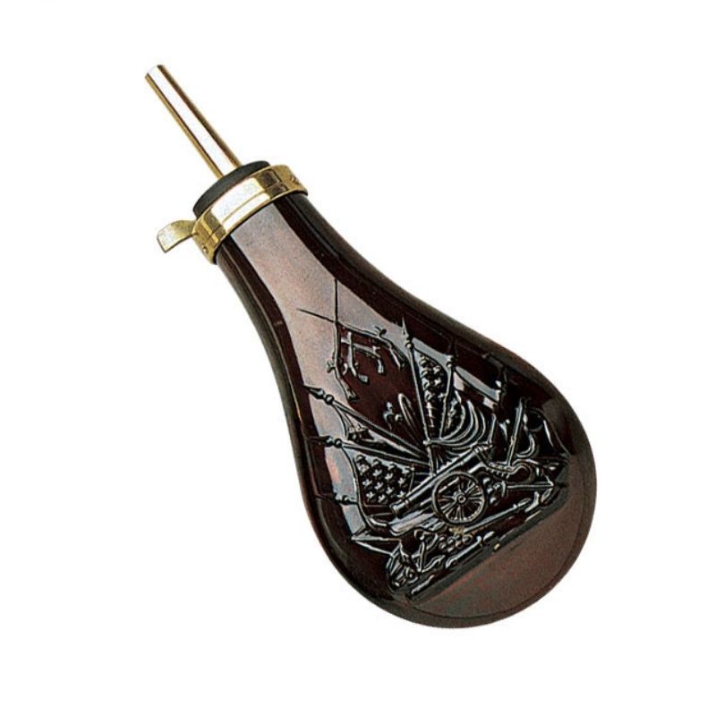 Powder flask with brass and copper mountings